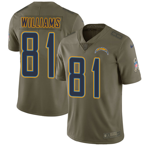 Nike Chargers #81 Mike Williams Olive Men's Stitched NFL Limited Salute to Service Jersey
